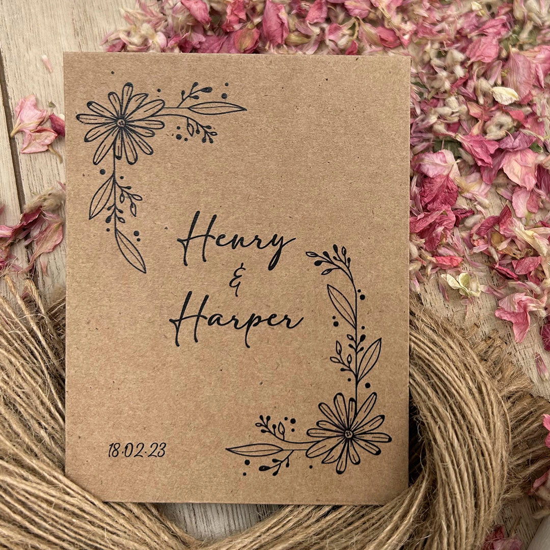Personalised Confetti Kraft Brown Packets Floral Design 5 Confetti Bee