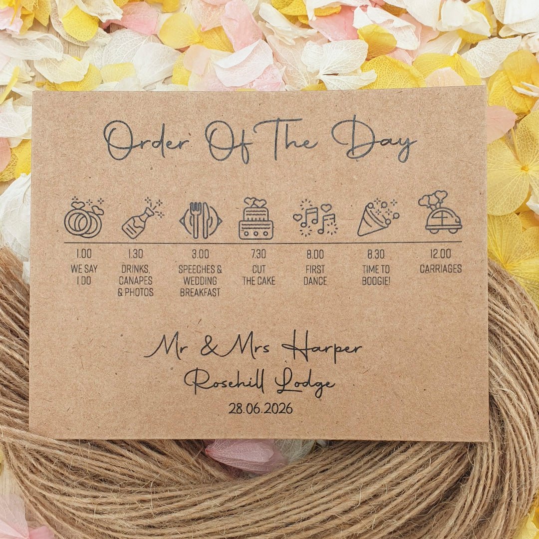 Order Packet Personalised Confetti Kraft Brown Packets - Order Of The Day Design 3 ...