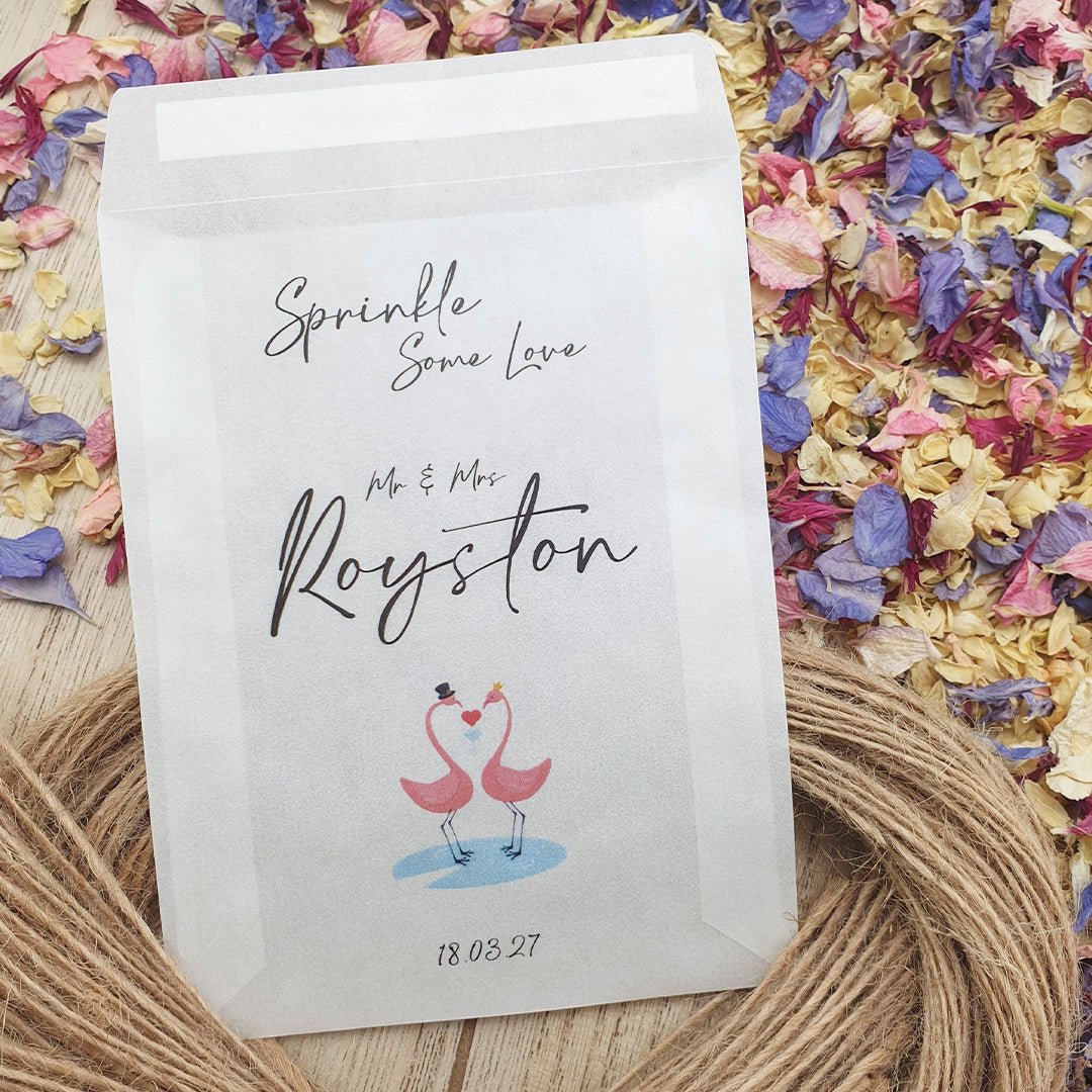 Personalised Confetti Packets - Love Birds Design 1 | Confetti Bee