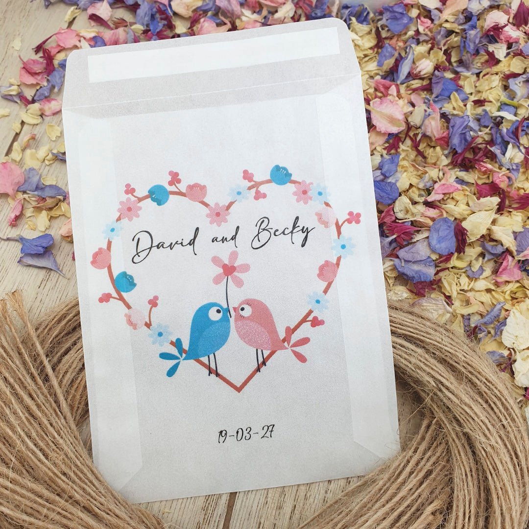 Personalised Confetti Packets - Love Birds Design 4 | Confetti Bee