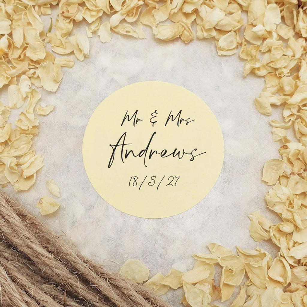 Cream Personalised Stickers - Mr & Mrs Design 1 - Confetti Bee