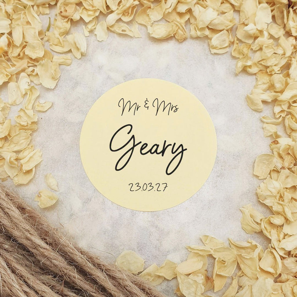 Cream Personalised Stickers - Mr & Mrs Design 4 - Confetti Bee