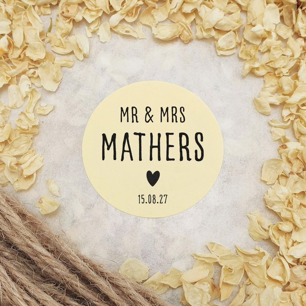 Cream Personalised Stickers - Mr & Mrs Design 6 - Confetti Bee