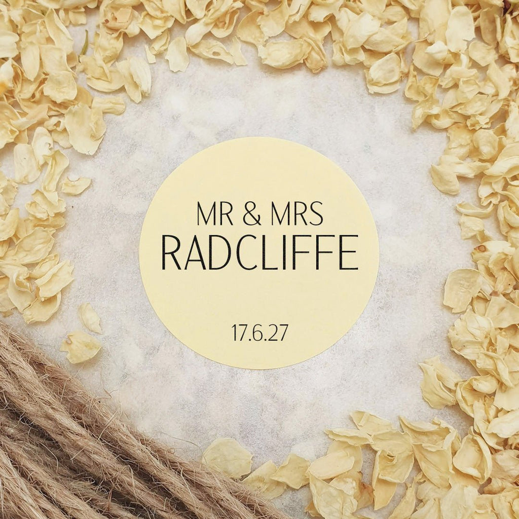 Cream Personalised Stickers - Mr & Mrs Design 7 - Confetti Bee