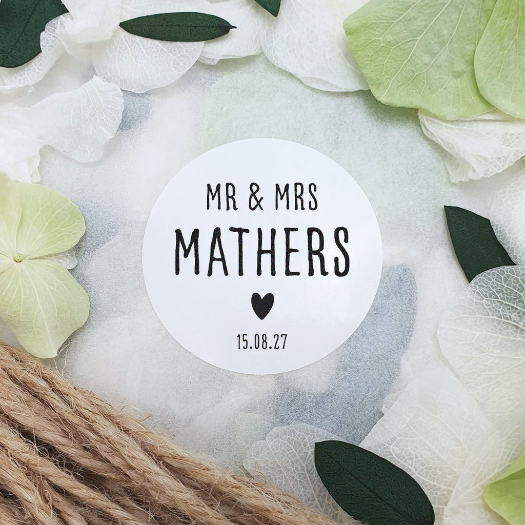 Gloss White Personalised Stickers - Mr & Mrs Design 6 - Confetti Bee