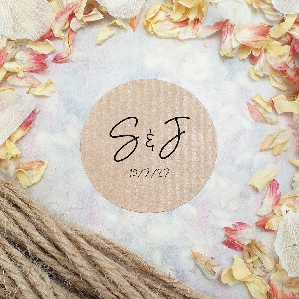 Kraft Brown Personalised Stickers - Initials Design 4 - Confetti Bee