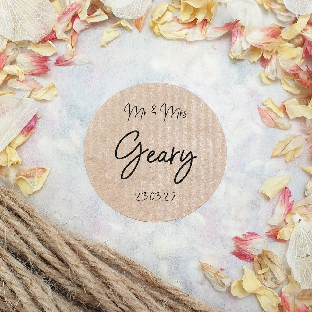 Kraft Brown Personalised Stickers - Mr & Mrs Design 4 - Confetti Bee