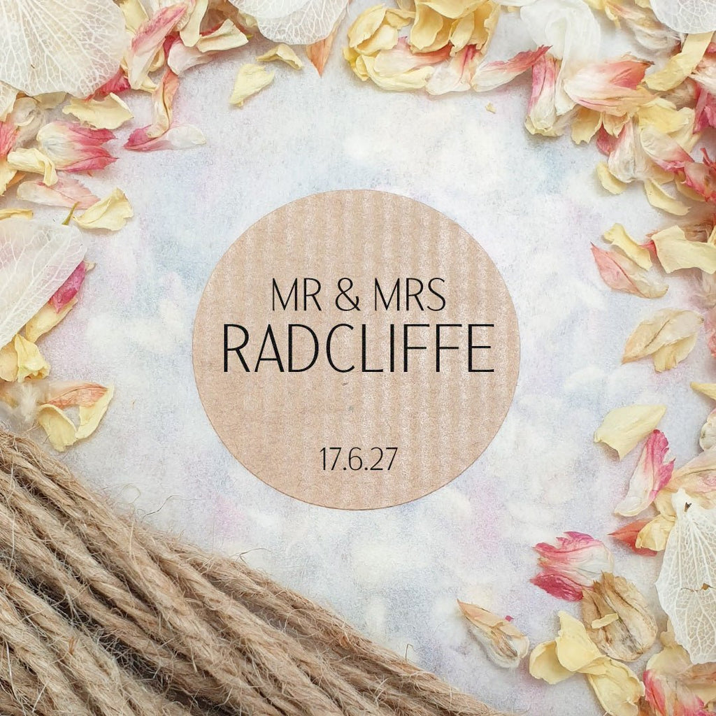 Kraft Brown Personalised Stickers - Mr & Mrs Design 7 - Confetti Bee