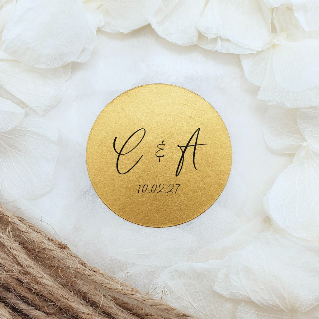 Metallic Gold Personalised Stickers - Initials Design 1 - Confetti Bee