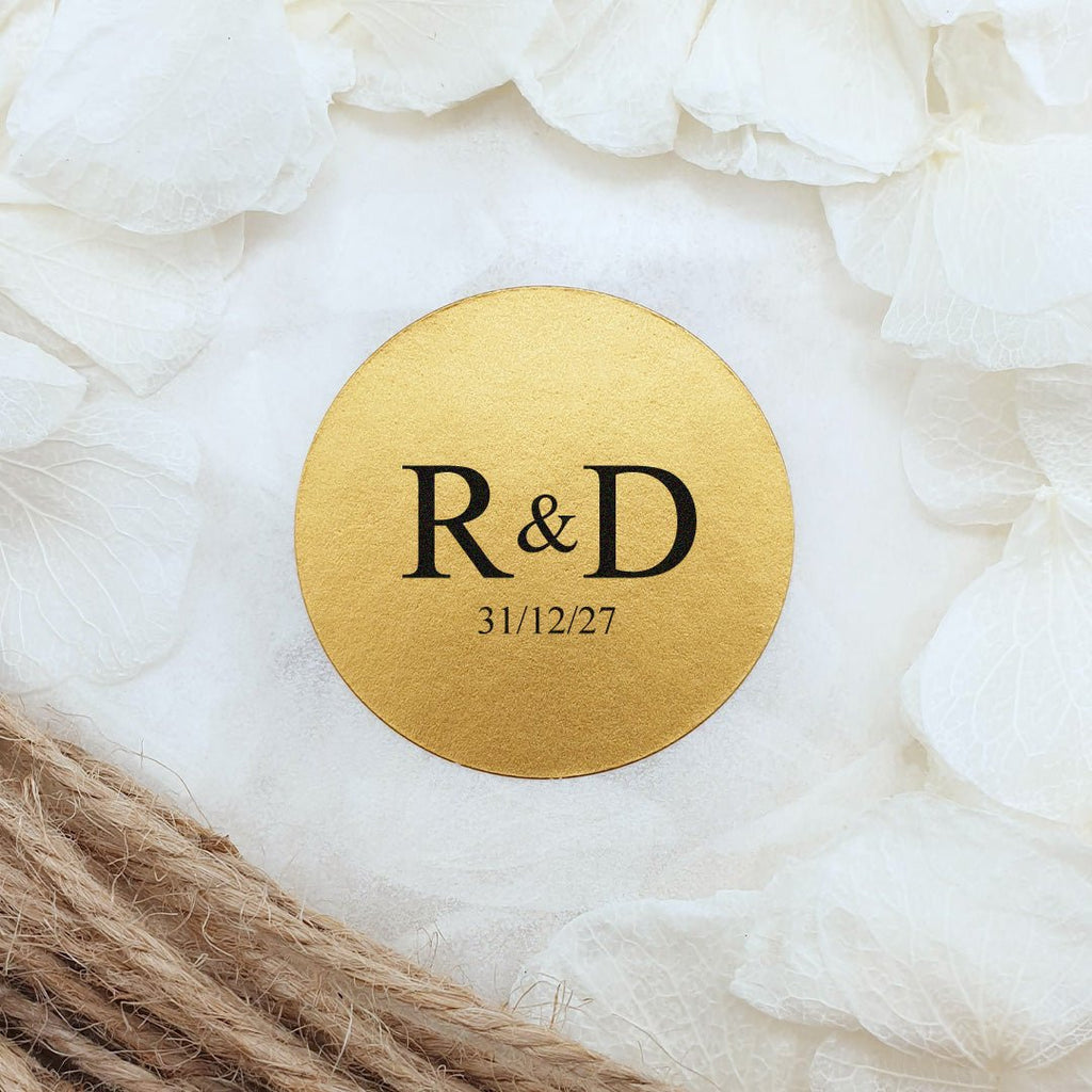 Metallic Gold Personalised Stickers - Initials Design 2 - Confetti Bee