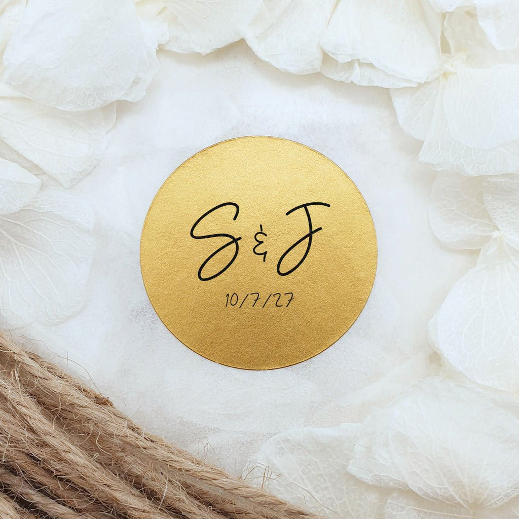 Metallic Gold Personalised Stickers - Initials Design 4 - Confetti Bee