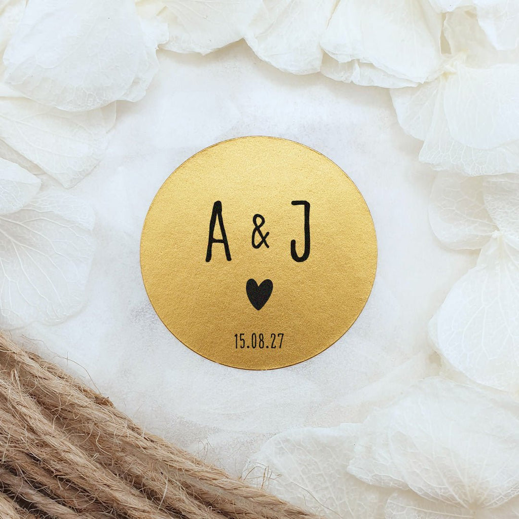 Metallic Gold Personalised Stickers - Initials Design 6 - Confetti Bee