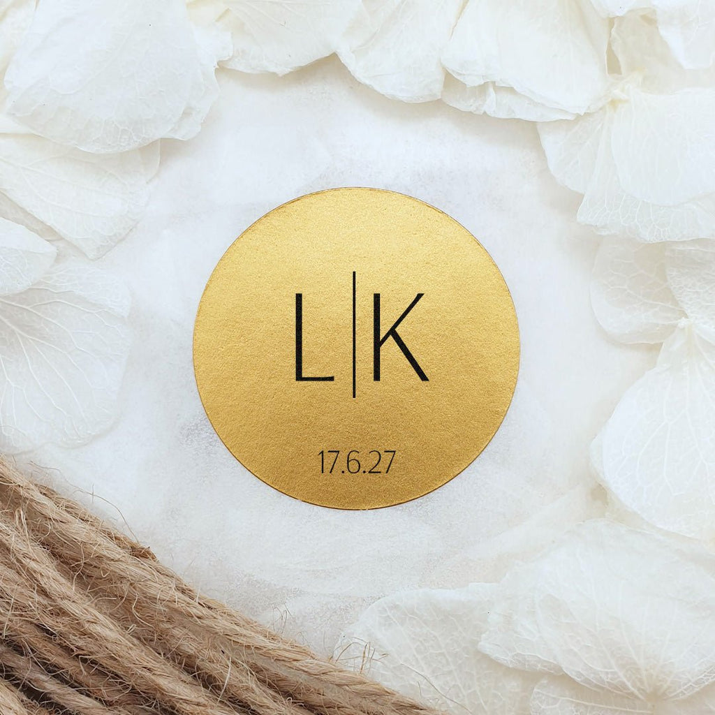 Metallic Gold Personalised Stickers - Initials Design 7 - Confetti Bee