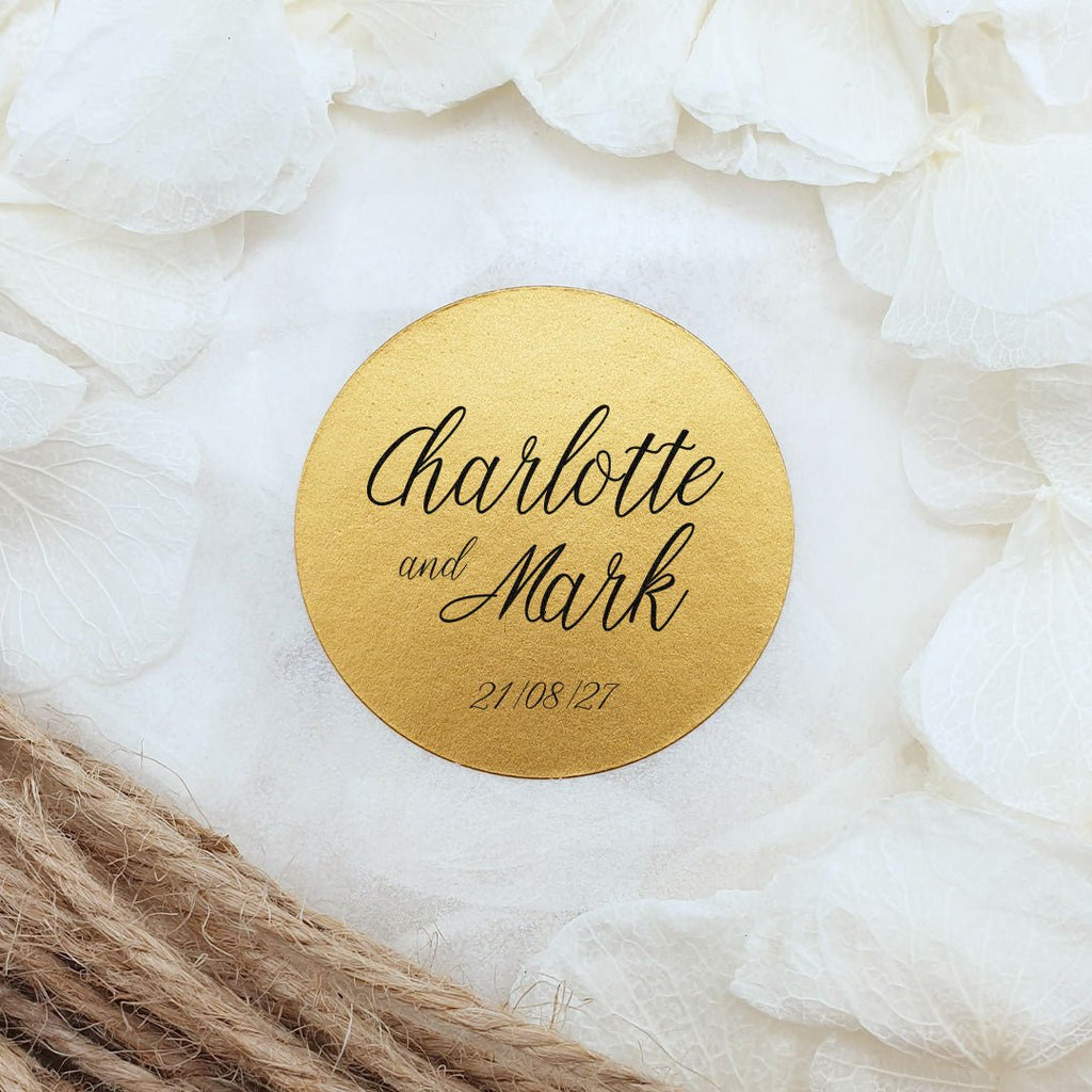 Metallic Gold Personalised Stickers - Names Design 2 - Confetti Bee