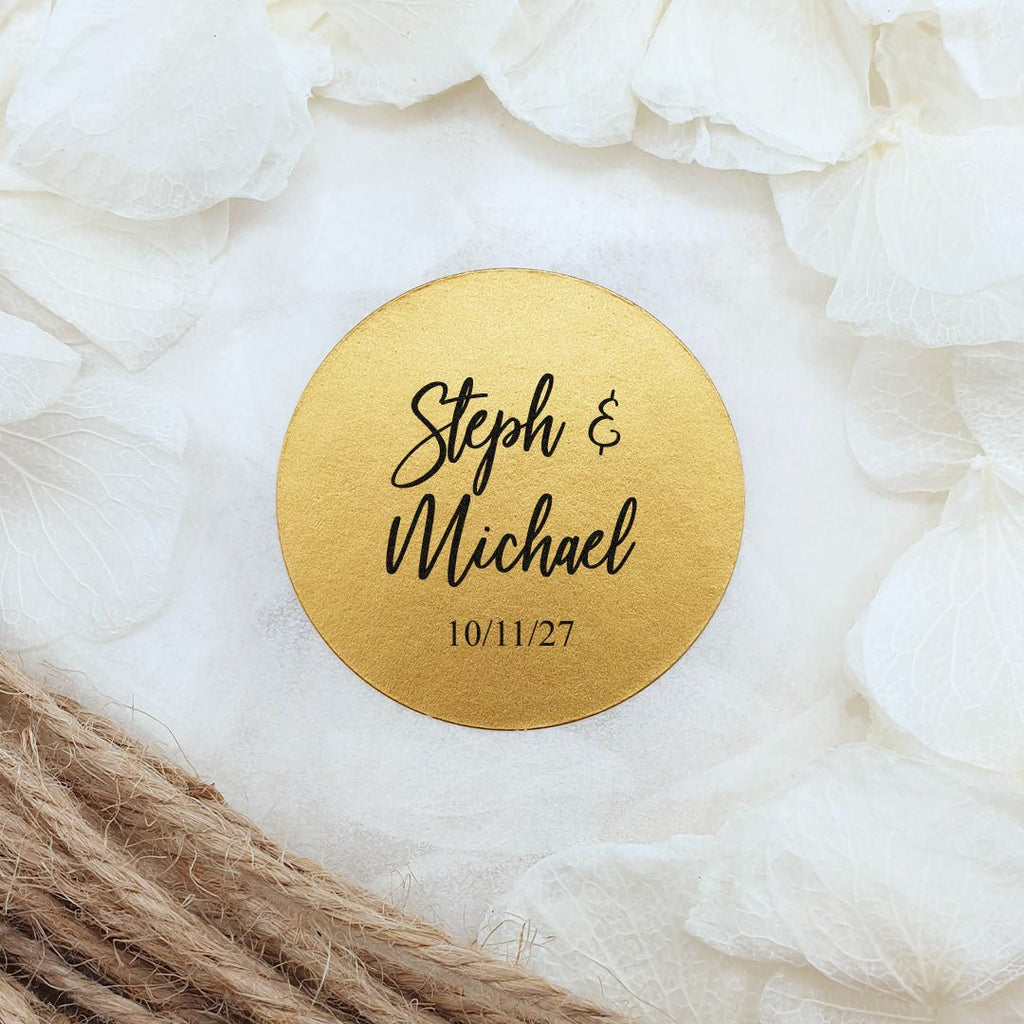 Metallic Gold Personalised Stickers - Names Design 3 - Confetti Bee