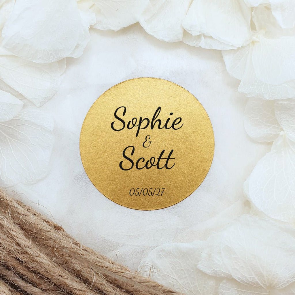 Metallic Gold Personalised Stickers - Names Design 5 - Confetti Bee