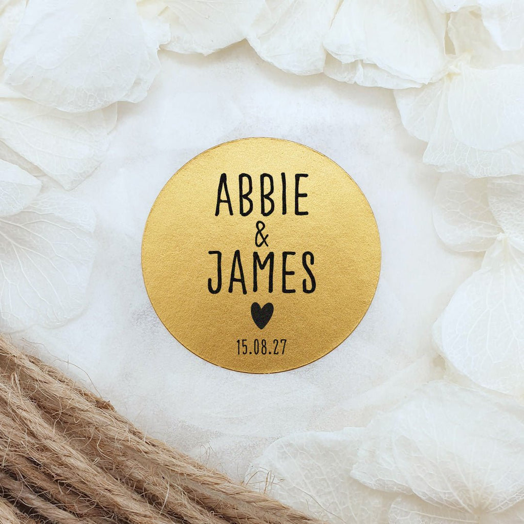 Metallic Gold Personalised Stickers - Names Design 6 - Confetti Bee