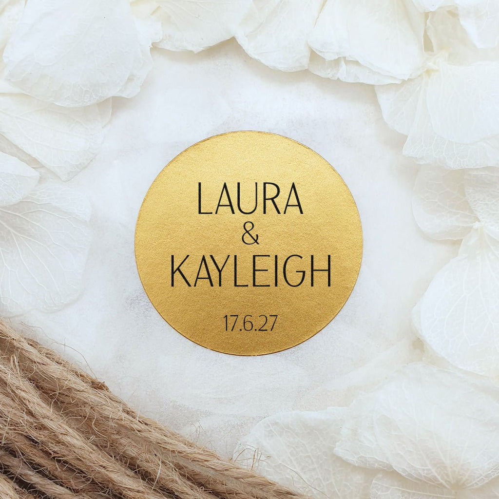 Metallic Gold Personalised Stickers - Names Design 7 - Confetti Bee