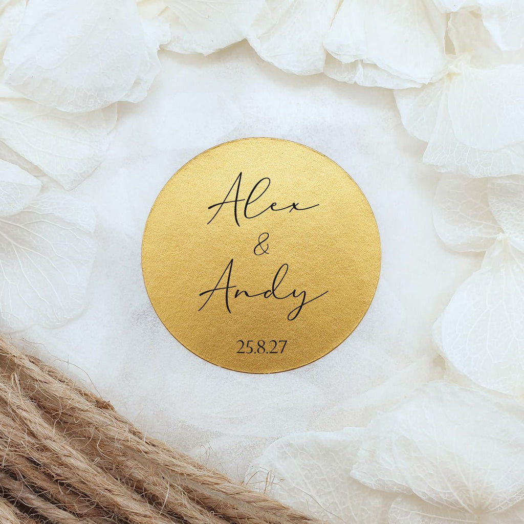 Metallic Gold Personalised Stickers - Names Design 8 - Confetti Bee