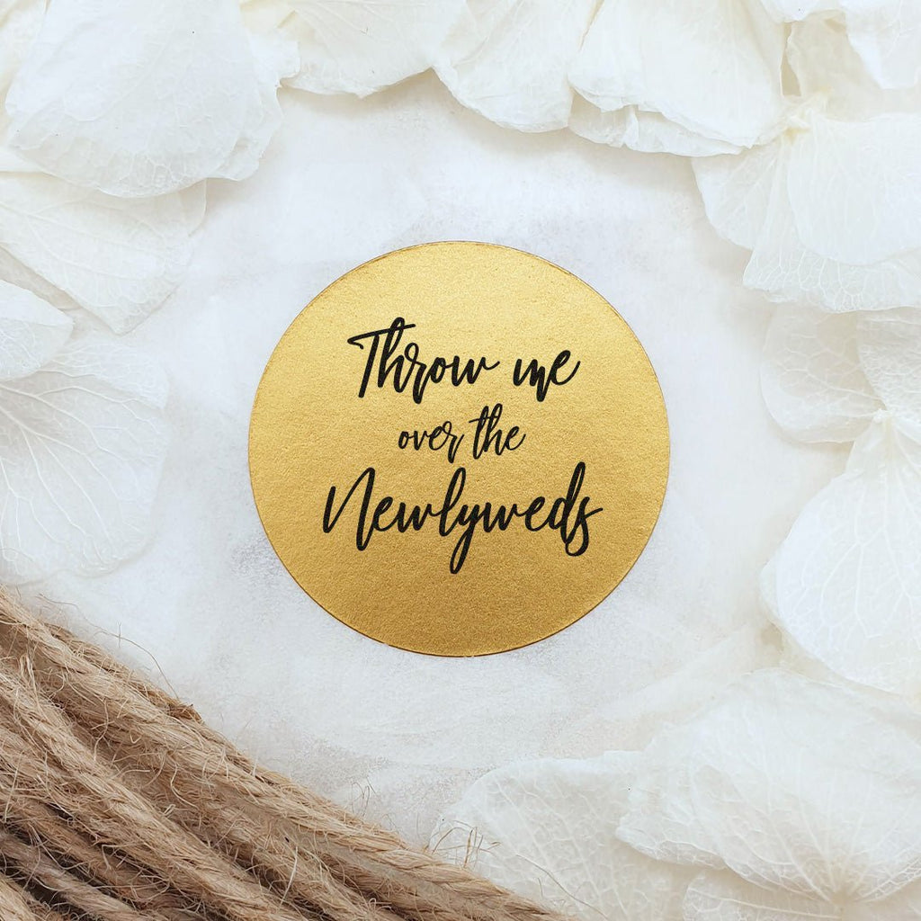 Metallic Gold Stickers - Throw Me Over The Newlyweds Design 1 - Confetti Bee