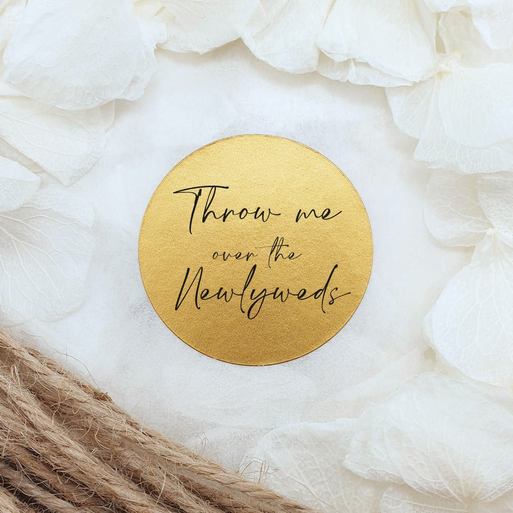 Metallic Gold Stickers - Throw Me Over The Newlyweds Design 2 - Confetti Bee