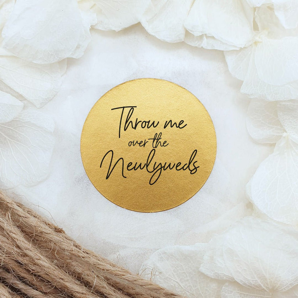 Metallic Gold Stickers - Throw Me Over The Newlyweds Design 3 - Confetti Bee