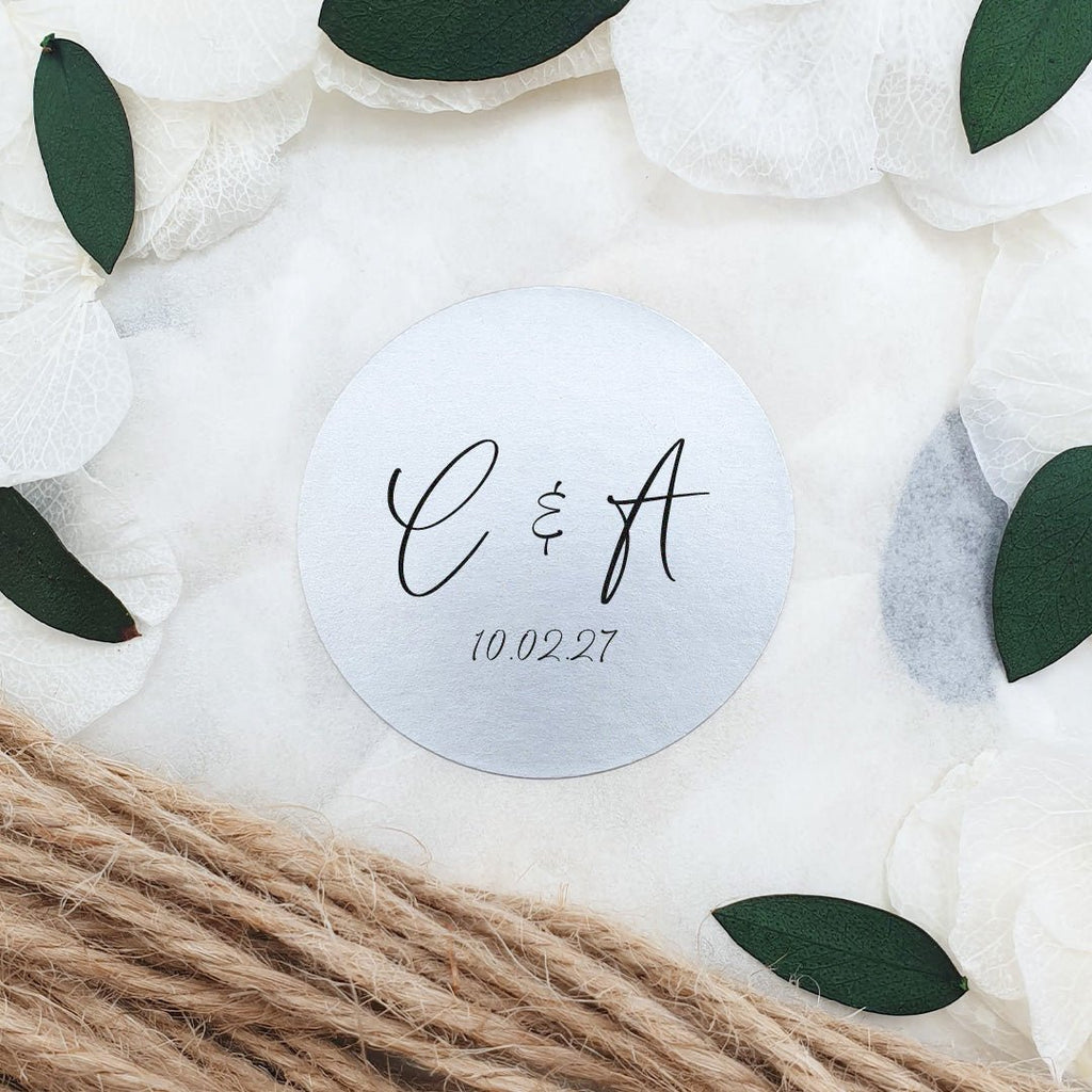 Metallic Silver Personalised Stickers - Initials Design 1 - Confetti Bee