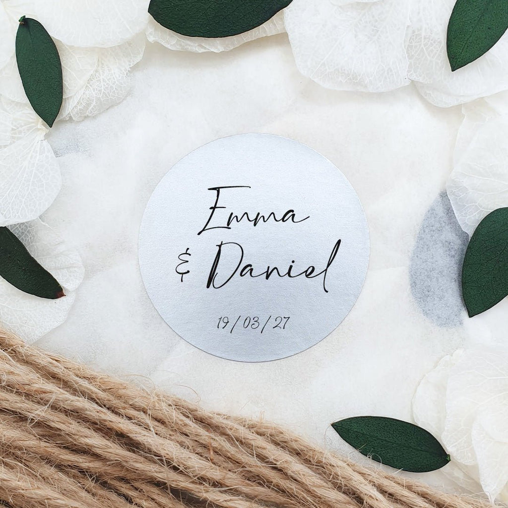 Metallic Silver Personalised Stickers - Names Design 1 - Confetti Bee