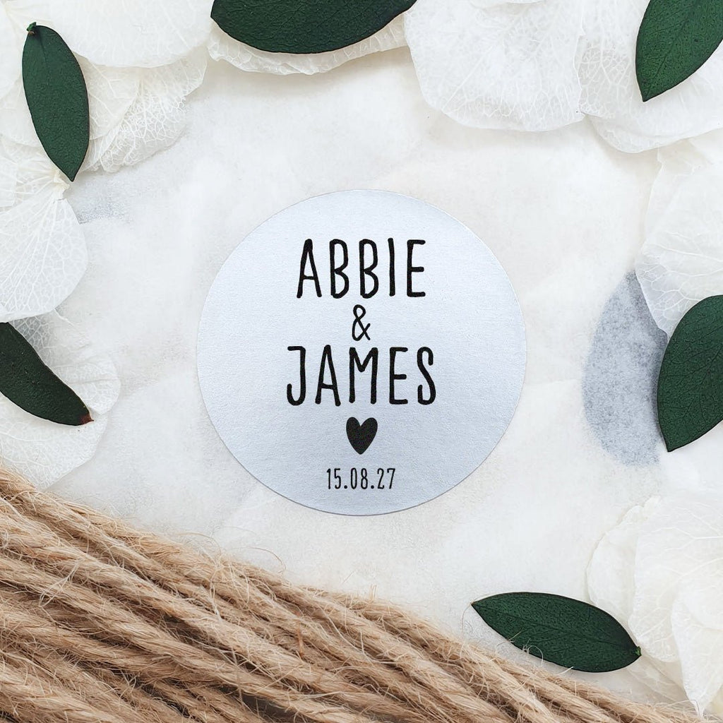 Metallic Silver Personalised Stickers - Names Design 6 - Confetti Bee