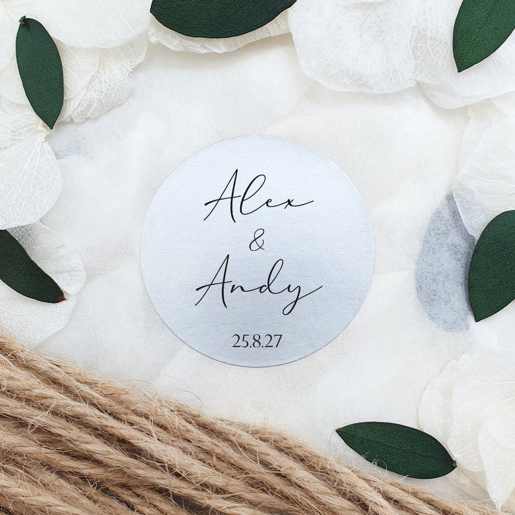 Metallic Silver Personalised Stickers - Names Design 8 - Confetti Bee