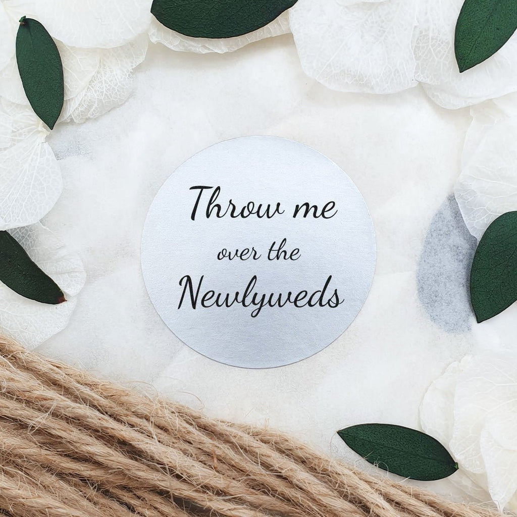 Metallic Silver Stickers - Throw Me Over The Newlyweds Design 5 - Confetti Bee