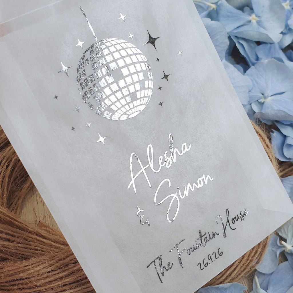 Personalised Foiled Glassine Confetti Packets - Disco Design 1 - Confetti Bee