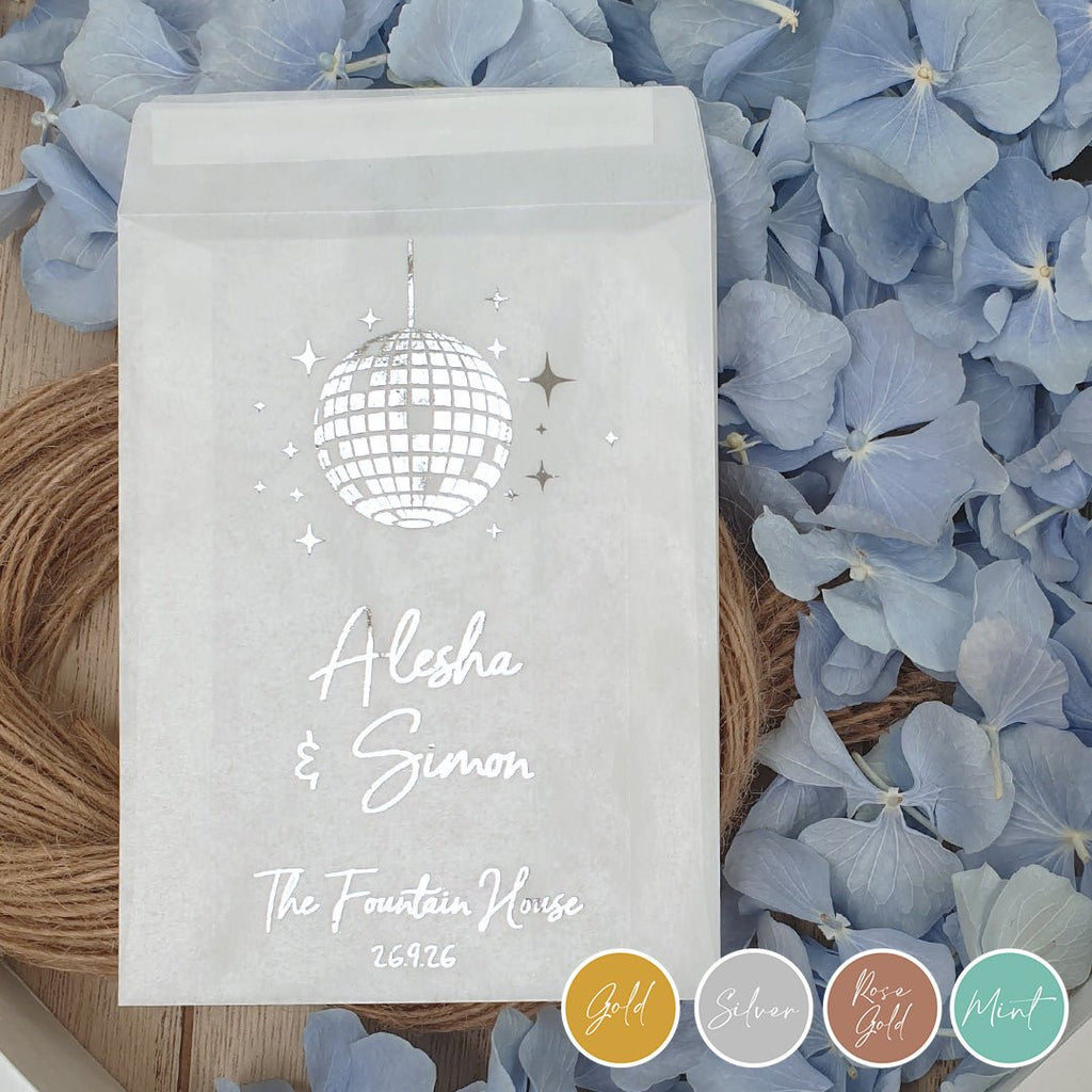 Personalised Foiled Glassine Confetti Packets - Disco Design 1 - Confetti Bee