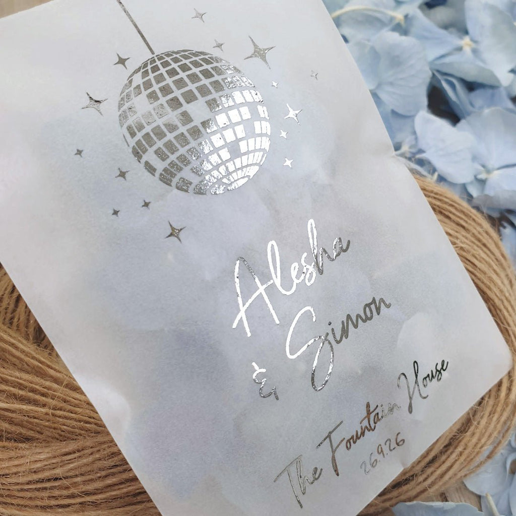 Personalised Foiled Glassine Confetti Packets - Disco Design 1 - Confetti Bee
