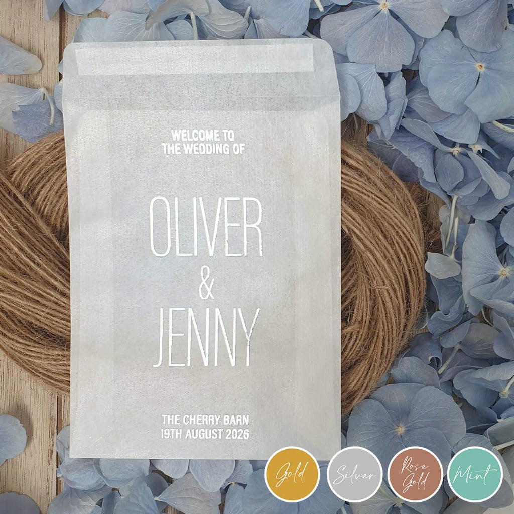 Personalised Foiled Glassine Confetti Packets - Welcome Design 5 - Confetti Bee