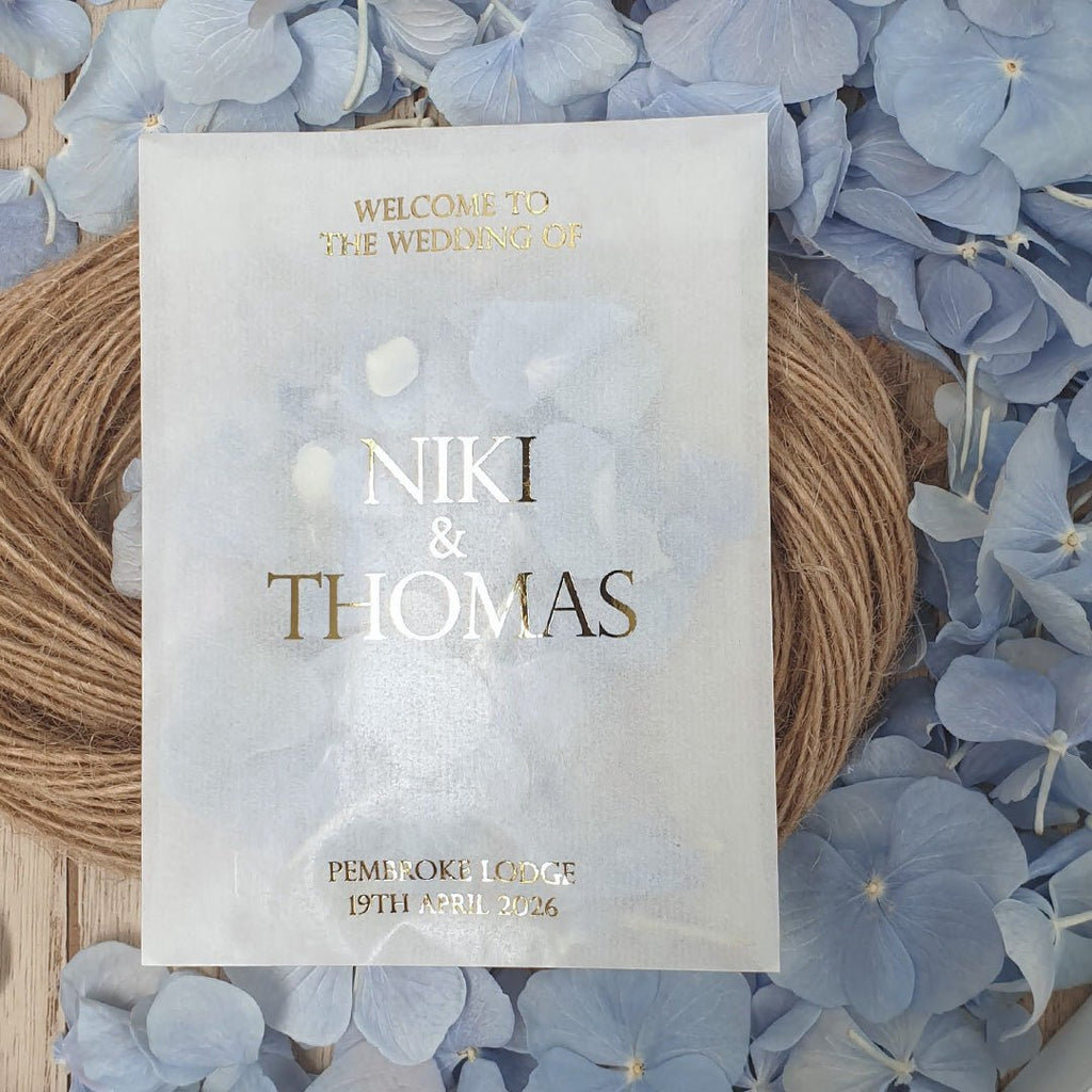 Personalised Foiled Glassine Confetti Packets - Welcome Design 7 - Confetti Bee