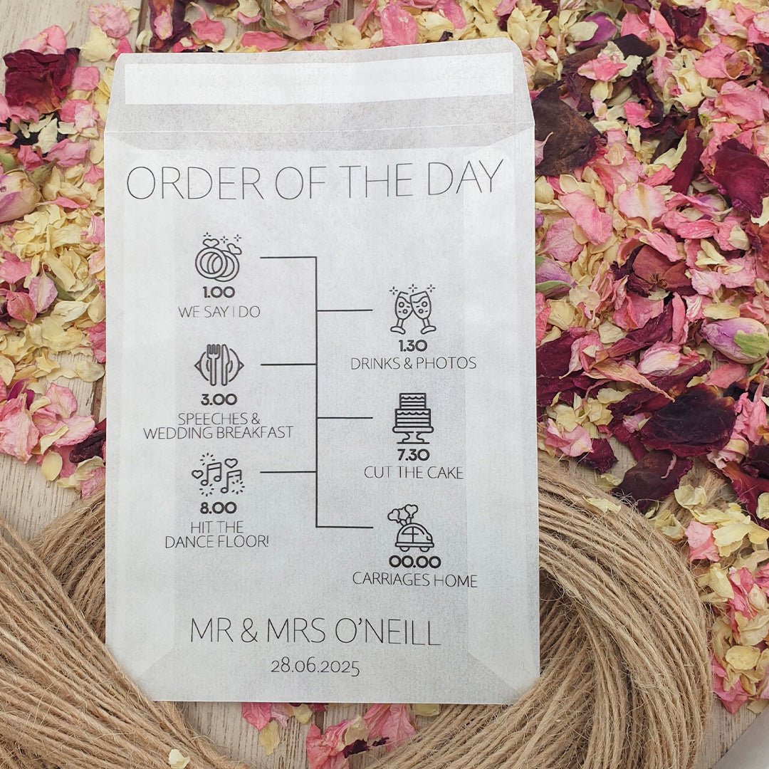Order Packet Personalised Order Of The Day Confetti Packet Glassine Sample ...