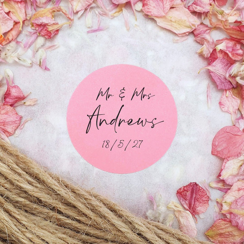 Pink Personalised Stickers - Mr & Mrs Design 1 - Confetti Bee