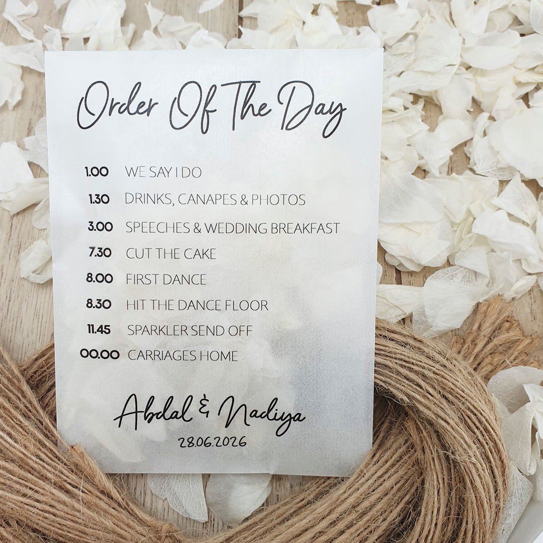 Order Packet Pre Filled Glassine Order Of The Day Confetti Packets | Confetti Bee