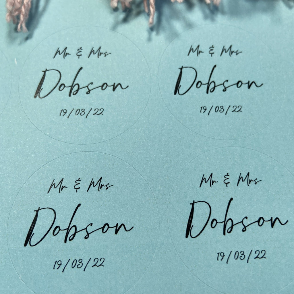 Blue Personalised Stickers - Mr & Mrs Design 1 - Confetti Bee