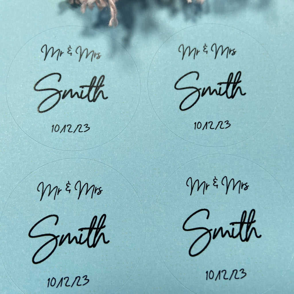 Blue Personalised Stickers - Mr & Mrs Design 4 - Confetti Bee