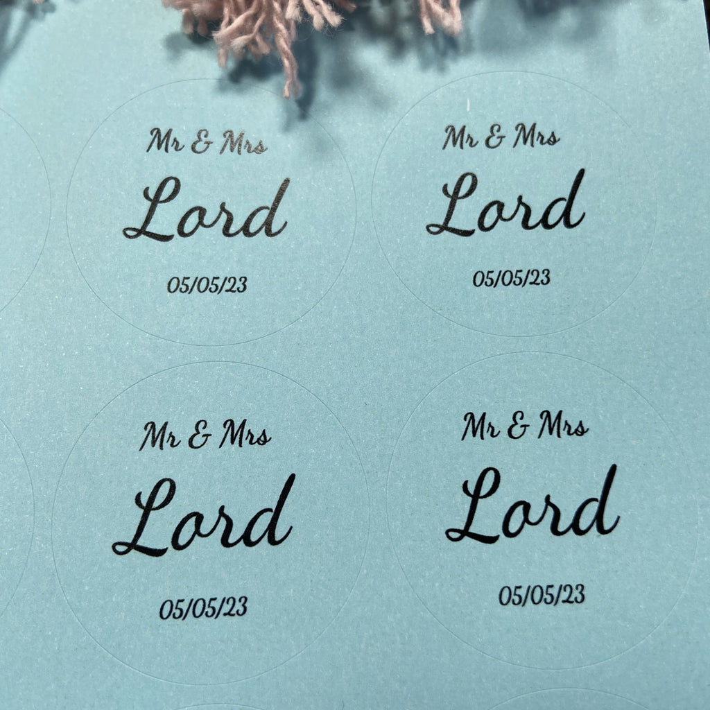 Blue Personalised Stickers - Mr & Mrs Design 5 - Confetti Bee