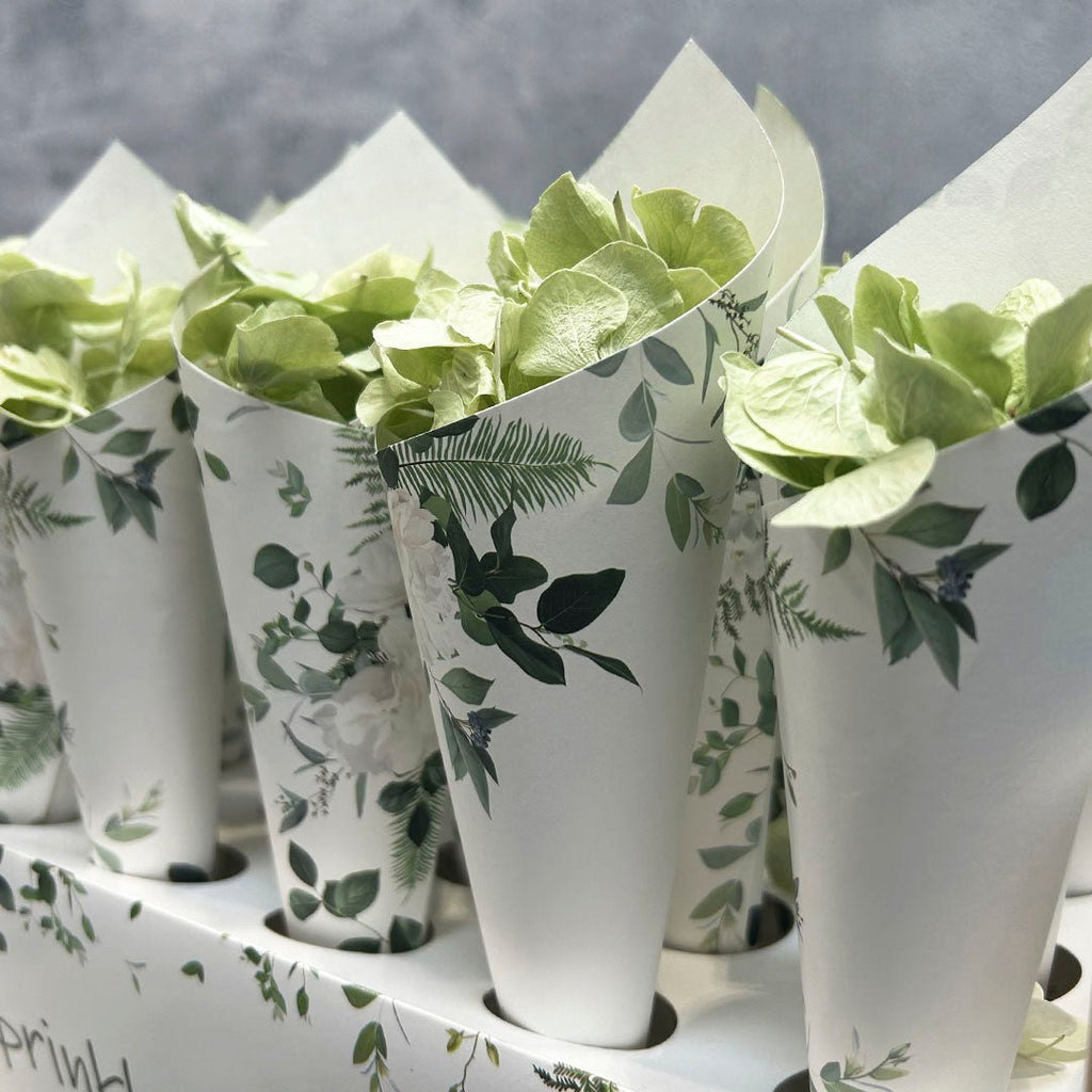 Confetti Cones and Holder - Green Floral Design - Confetti Bee