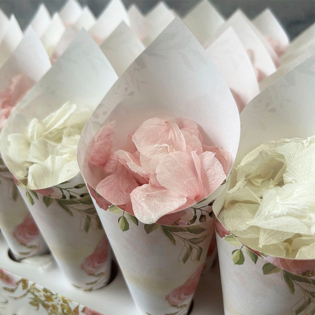 Confetti Cones and Holder - Pink Floral Design - Confetti Bee