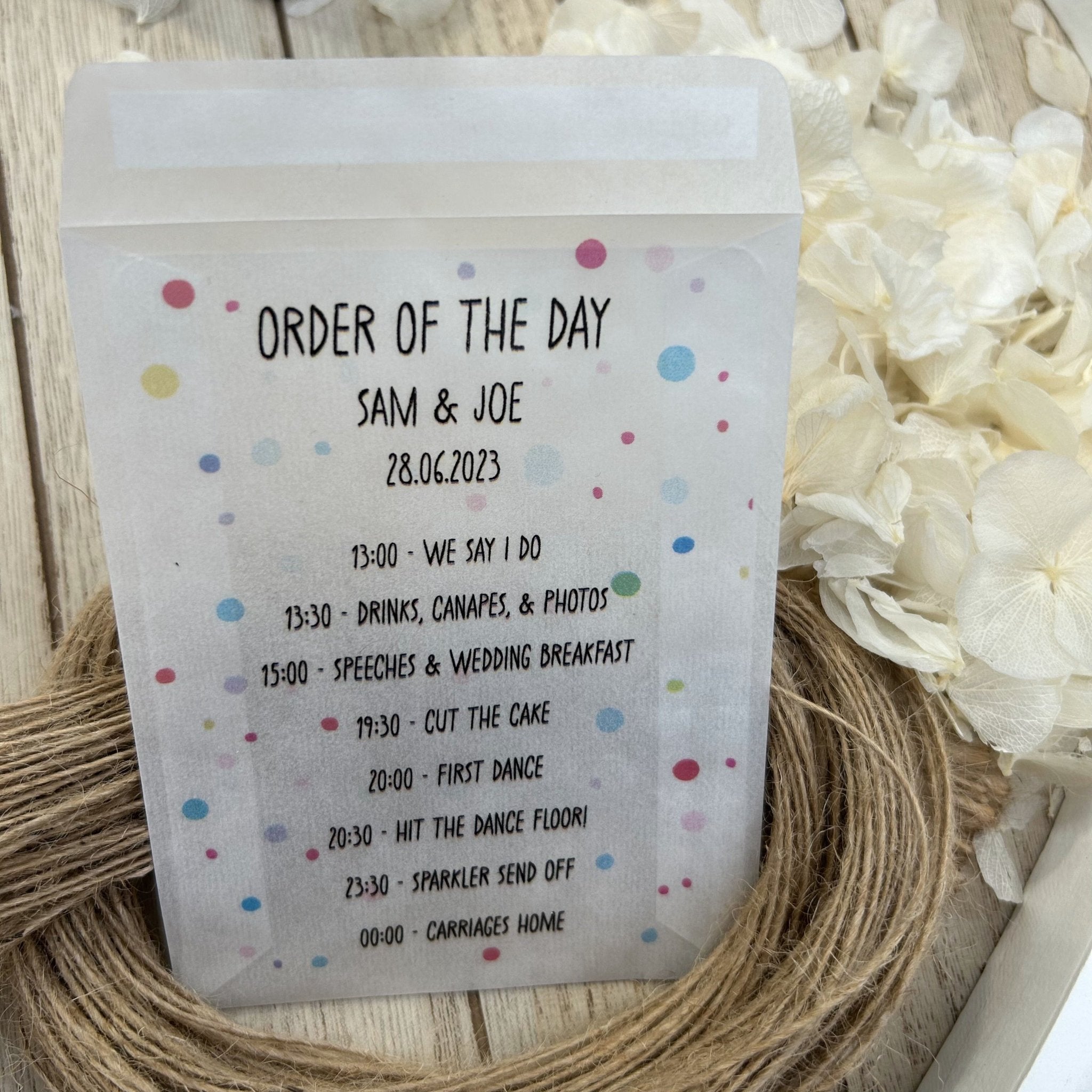 Order Packet Confetti Packets - Order Of The Day Design 6 | Confetti Bee
