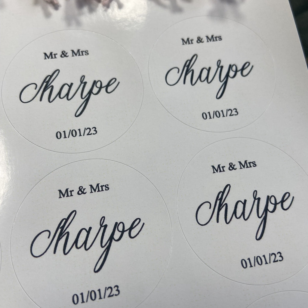 Gloss White Personalised Stickers - Mr & Mrs Design 2 - Confetti Bee