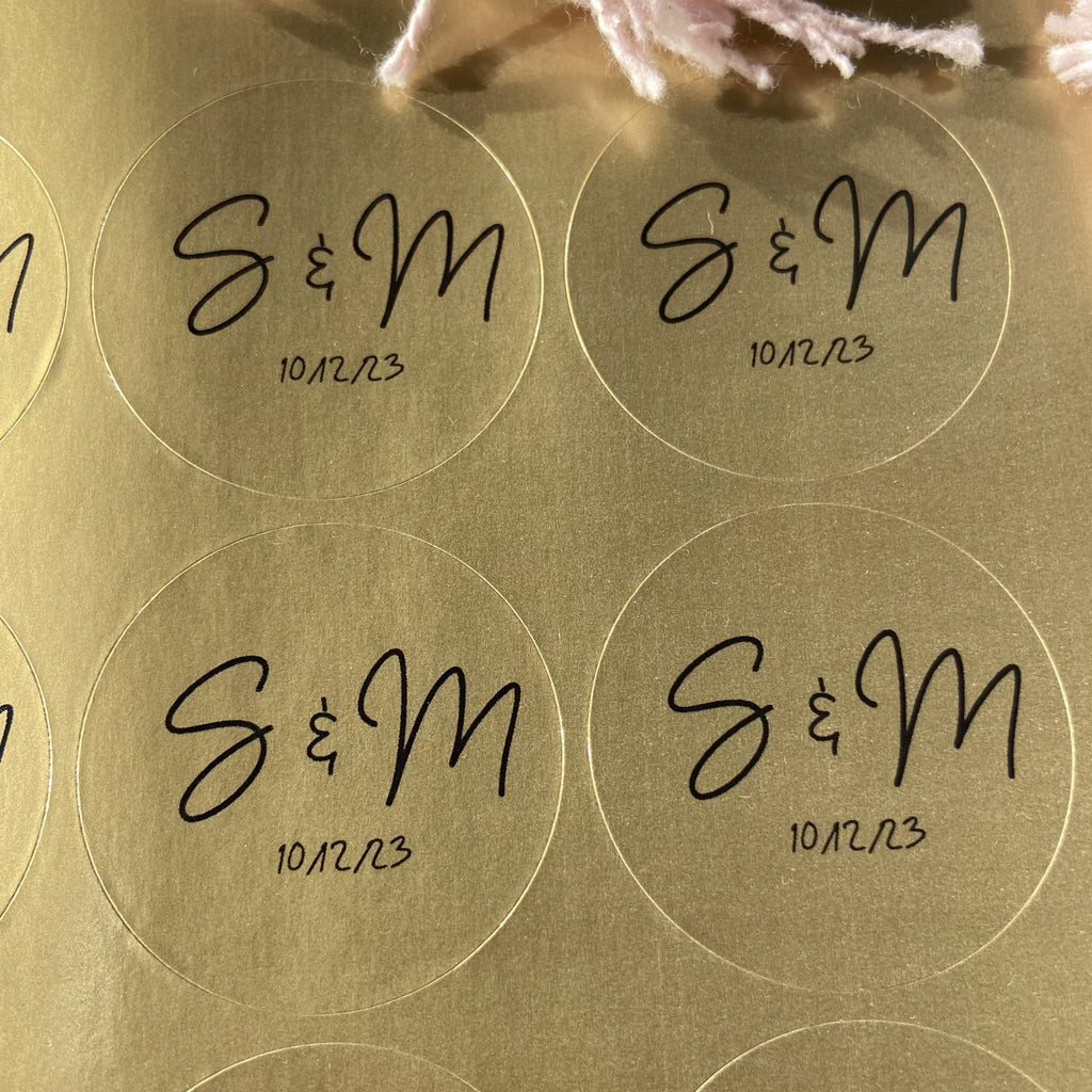 Metallic Gold Personalised Stickers - Initials Design 4 - Confetti Bee