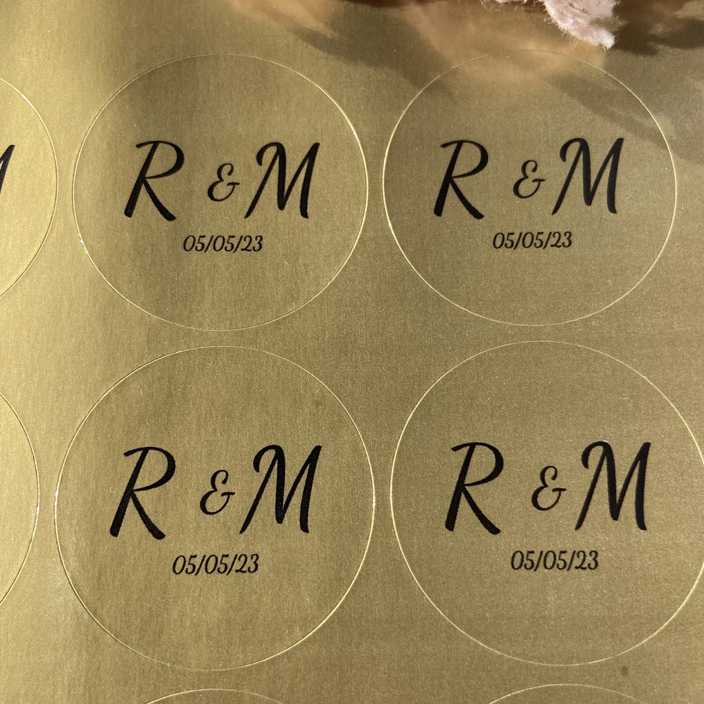 Metallic Gold Personalised Stickers - Initials Design 5 - Confetti Bee