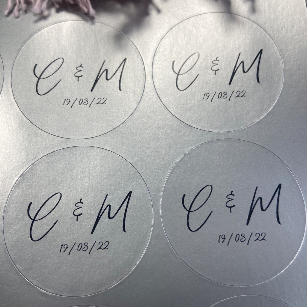 Metallic Silver Personalised Stickers - Initials Design 1 - Confetti Bee