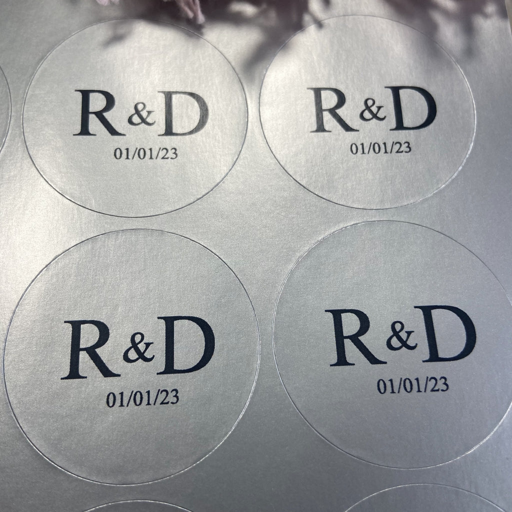 Metallic Silver Personalised Stickers - Initials Design 2 - Confetti Bee